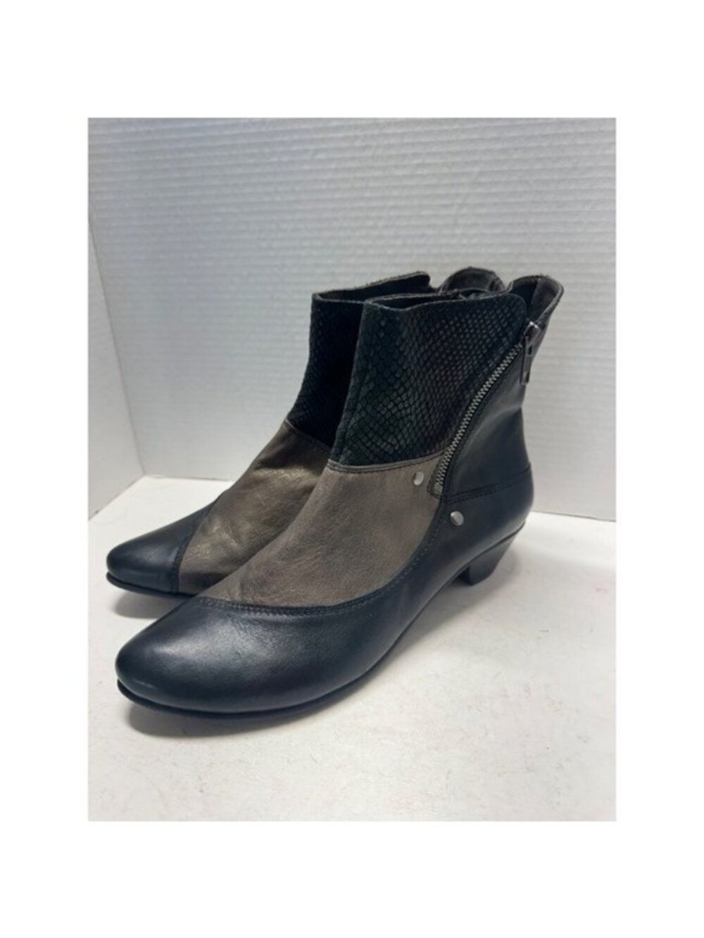 Fidji Black Metallic Bronze Leather Snakeskin Ankle Boots Portugal Size 41 10